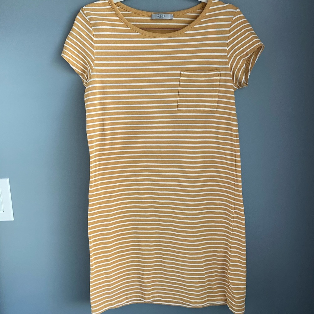 Yellow and white striped dress